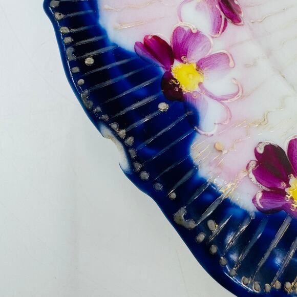 Nippon Cobalt/Gold/Green/Pink Porcelain Ceramic VTG Plate Purple Flowers Floral - Picture 6 of 7